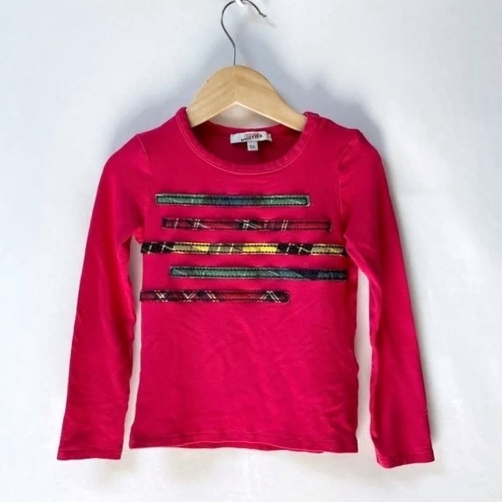 Junior Gaultier Girls Long Sleeve Top Size 6A Pink Tartan Trim Designer Shirt
